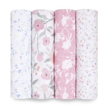 Image showing the Boutique Pack of 4 Large Cotton Muslin Swaddles, 120 x 120cm, Ma Fleur product.