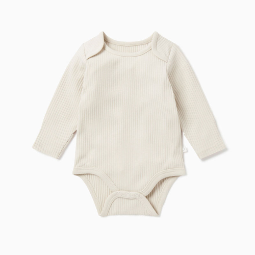 Image showing the Ribbed Long Sleeve Bodysuit, 3 - 6 Months, Ecru product.