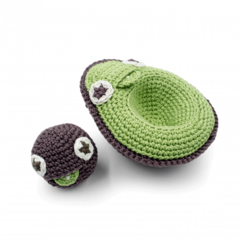 Image showing the Mommy Avocado & Her Baby Seed Crochet Rattle, Green product.
