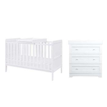 Image showing the Rio 2 Piece Cot Bed Nursery Furniture Set, White product.