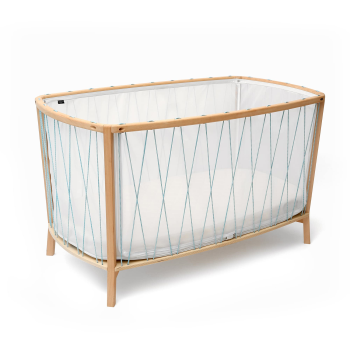 Image showing the Kimi Cot with Organic Mattress, Aqua Laces product.