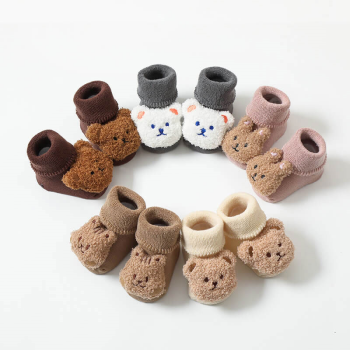 Image showing the Bear Boucle Teddy Slipper Socks, 0 - 12 Months, Pink product.