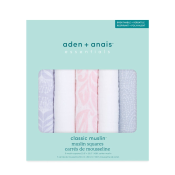 Image showing the Essentials Pack of 5 Cotton Muslin Squares, 60 x 60cm, Damsel product.