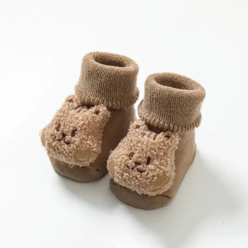 Image showing the Bear Boucle Teddy Slipper Socks, 0 - 12 Months, Brown product.