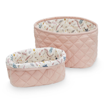 Image showing the Pack of 2 Quilted Storage Baskets with Print, Blossom Pink product.