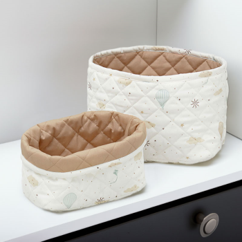 Image showing the Pack of 2 Quilted Storage Baskets with Print, Dreamland/Camel product.