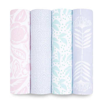 Image showing the Essentials Pack of 4 Cotton Muslin Swaddles, 112 x 112cm, Damsel product.