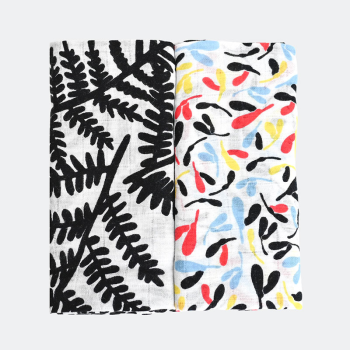 Image showing the Fern & Sycamore Pack of 2 Sensory Organic Cotton Muslin Squares, 80 x 80cm, Multi product.
