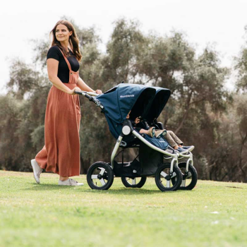 Image showing the Indie Twin All Terrain Double Eco Pushchair with Recycled Materials, Maritime Blue product.