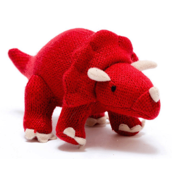 Image showing the Knitted Mini Triceratops Rattle, Red product.
