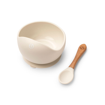 Image showing the Silicone Bowl & Spoon Set, Vanilla White product.