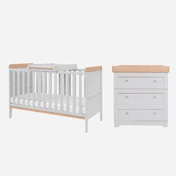 Image showing the Rio 2 Piece Cot Bed Nursery Furniture Set, Dove Grey/Oak product.