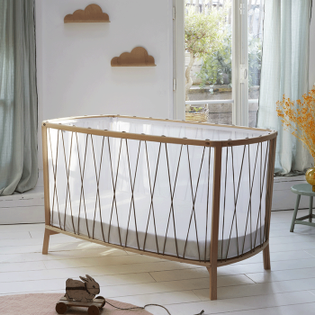 Image showing the Kimi Cot with Organic Mattress, Aqua Laces product.