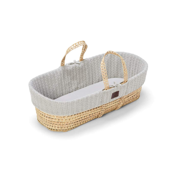 Image showing the Natural Knitted Moses Basket Bundle incl. Rocking Stand & Mattress, Dove product.