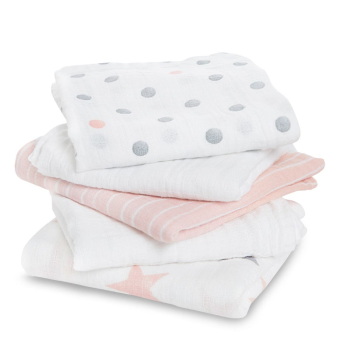 Image showing the Essentials Pack of 5 Cotton Muslin Squares, 60 x 60cm, Dolly product.
