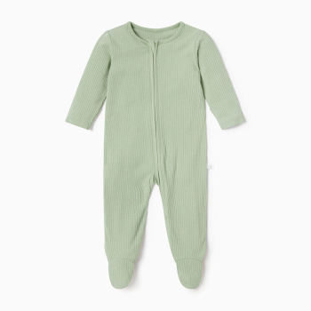 Image showing the Ribbed Zip-Up Sleepsuit, 3 - 6 Months, Sage product.