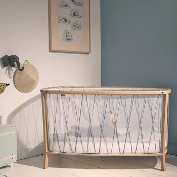 Image showing the Kimi Cot with Organic Mattress, Black & White Laces product.