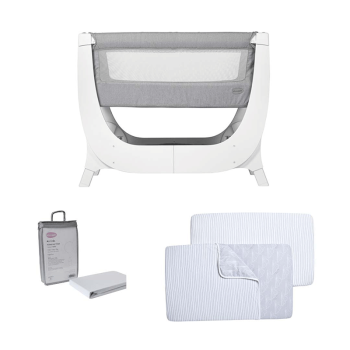 Image showing the Shnuggle Air 3 Piece Bedside Crib Starter Bundle, Dove Grey product.