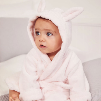 Image showing the Bunny Ears Baby Robe, 6 - 12 Months, Pink product.