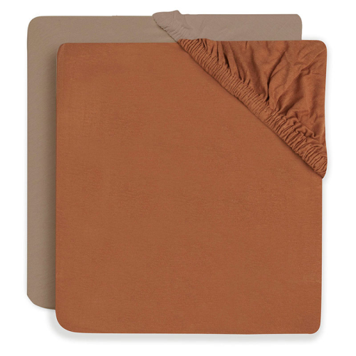 Image showing the Pack of 2 Jersey Fitted Cot Sheets, Caramel/Biscuit product.