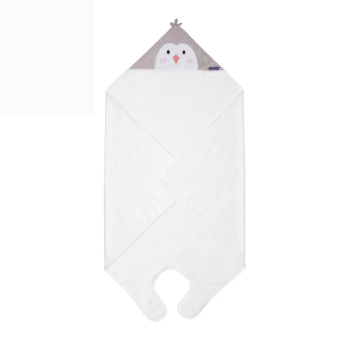 Image showing the Bamboo Extra Large Apron Baby Bath Towel Penguin, White & Grey product.