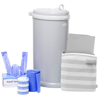 Image showing the 5 Piece Odour-Reducing Nappy Bin Gift Set, Grey product.