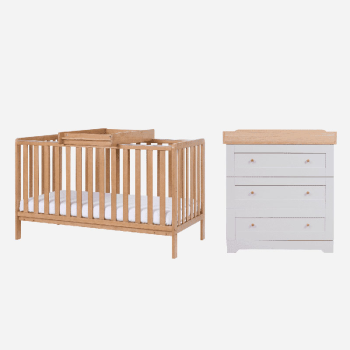 Image showing the Malmo 2 Piece Cot Bed Nursery Furniture Set, Oak/Dove Grey product.