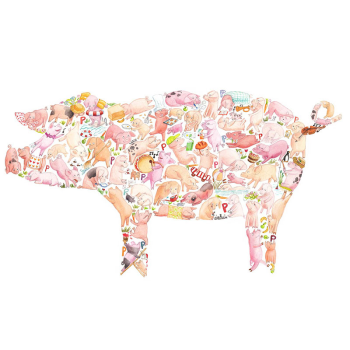Image showing the P is for Pig Alphabet Print, 40 x 30cm, Pink product.