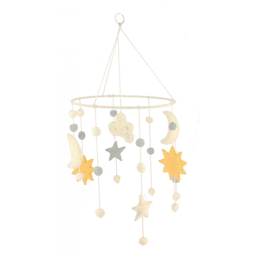 Image showing the Sun, Moon & Stars Felt Mobile, White/Yellow product.