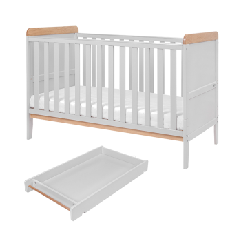 Image showing the Rio Cot Bed with Cot Top Changer & Mattress, Dove Grey/Oak product.