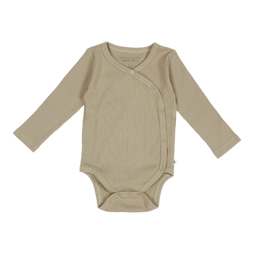Image showing the Sailors Bay Wrap Long Sleeve Rib Bodysuit, Newborn, Olive product.