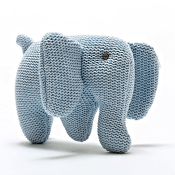 Image showing the Knitted Organic Cotton Blue Elephant Baby Rattle, Blue product.