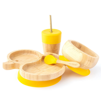 Image showing the Duck 4 Piece Bamboo Weaning Set, Yellow product.