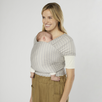 Image showing the Aura Soft Knit Baby Sling Wrap, Grey Stripes product.