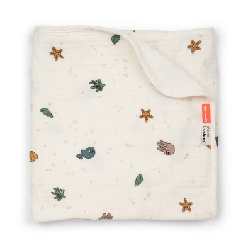 Image showing the Sea Friends GOTS Muslin Baby Blanket, Beige product.