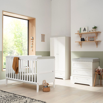 Image showing the Rio 3 Piece Cot Bed Nursery Furniture Set, White/Dove Grey product.