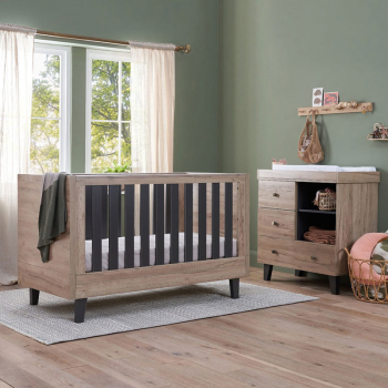 Image showing the Como 2 Piece Cot Bed Nursery Furniture Set, Distressed Oak / Slate Grey product.