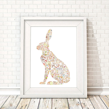 Image showing the H is for Hare Alphabet Print, 40 x 30cm, Brown product.