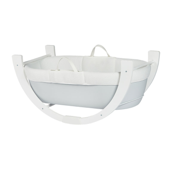 Image showing the Dreami Moses Basket with Curved Stand, Pebble Grey product.