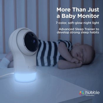 Image showing the Nursery Pal Glow+ Smart HD Baby Monitor with Night Light & Sleep Trainer, 5", White product.