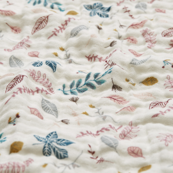 Image showing the Printed Organic Cotton Muslin Blanket, Pressed Leaves Rose product.