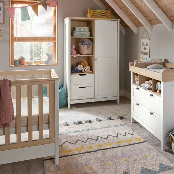 Image showing the Harwell 3 Piece Nursery Furniture Set excl. Mattress, White/Natural product.
