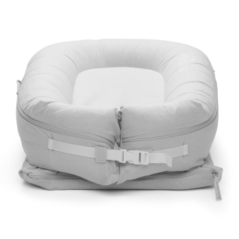 Image showing the Deluxe+ Dock Printed Baby Nest, Fog Grey Chambray product.