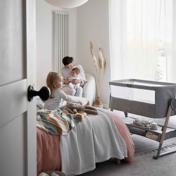 Image showing the Lua Bedside Crib (incl. Mattress), Grey product.