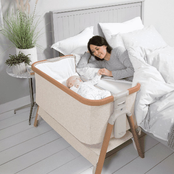 Image showing the CoZee Bedside Crib, Scandinavian Walnut/Ecru product.