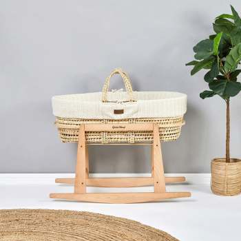 Image showing the Natural Knitted Moses Basket Bundle incl. Rocking Stand & Mattress, Linen product.