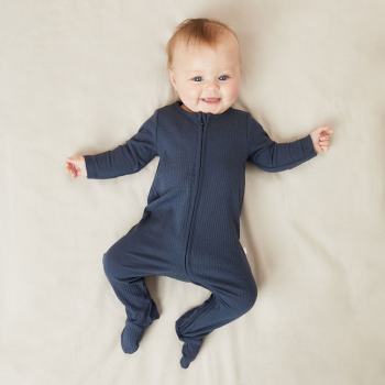 Image showing the Ribbed Zip-Up Sleepsuit, 3 - 6 Months, Navy product.