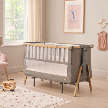Image showing the CoZee XL Convertible Bedside Crib & Cot, Oak/Charcoal product.