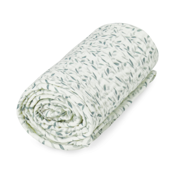 Image showing the Printed Organic Cotton Muslin Blanket, Green Leaves product.