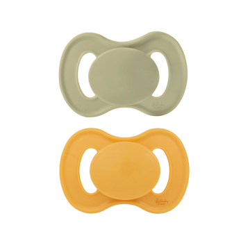 Image showing the Pack of 2 Orthodontic Silicone Dummies, 0 - 6 Months, Daisy Yellow & Lake Green product.